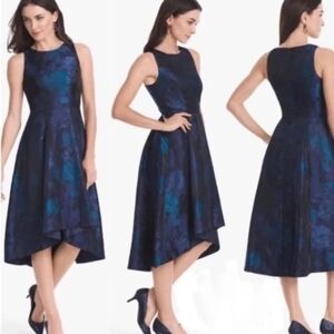 White House Black Market Jacquard Fit & Flare Dress Navy & Teal Size 4